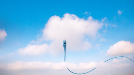 Cloud technology icon for global business concept on the skyの写真素材