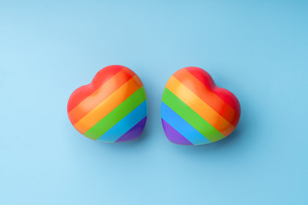 LGBTQ flag and symbol on table top viewの写真素材