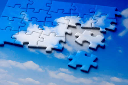 Cloud & social media icon on colorful jigsaw puzzleの写真素材
