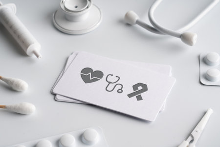Plain name card with Medical icon on white monotone backgroundの写真素材