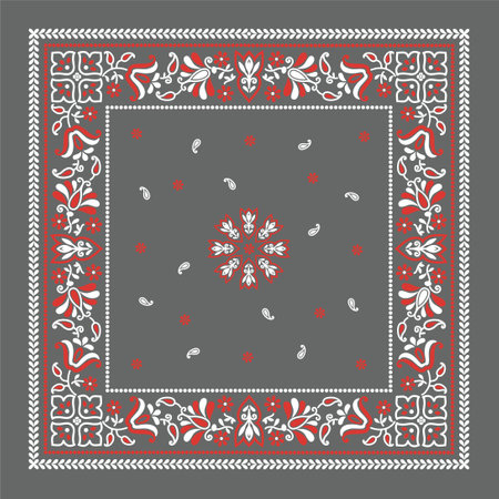 Traditional ornamental floral paisley bandanna. Square pattern in oriental style.のイラスト素材