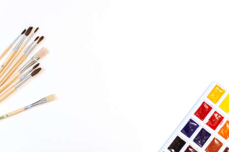 Watercolor paints and brushes isolatedの写真素材