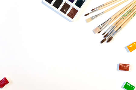 Watercolor paints and brushes isolatedの写真素材