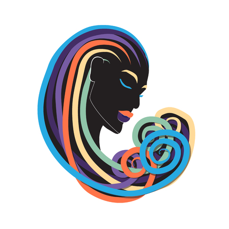 Black Beauty Woman with Dreads Colorful Curling Hairのイラスト素材