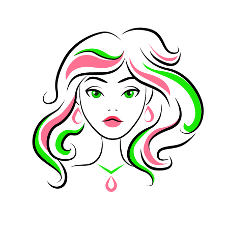 Woman Long Flowing Hair Beauty Drawing Face Hairsyle Modern Pretty Expressive Pinkのイラスト素材