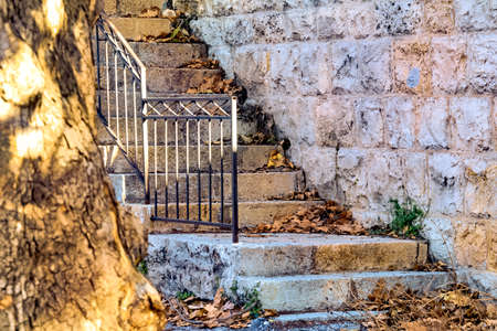 A set of stairs during the fall seasonの写真素材