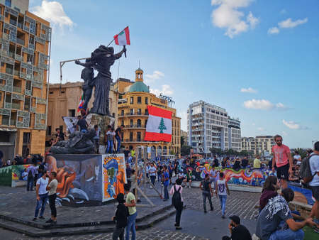 Demonstrations and revolution at Downtown Beirut - Next to Martyrs Squareのeditorial素材