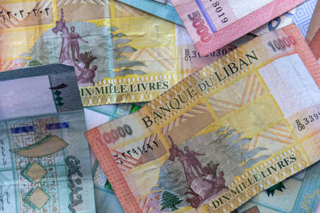 Lebanese Lira (Lebanese Pound) currency - The Lebanese currency has lost more than 90 percent of its value since October 2019の写真素材