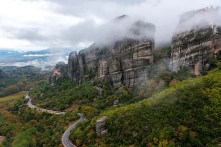 Mountain landscape in Meteora, Thessaly, Greeceの写真素材