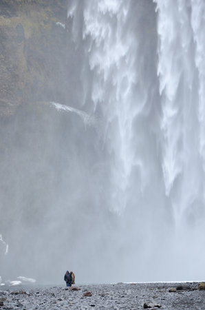 Tourist at Skogafoss waterfall, Iceland, Europeの写真素材
