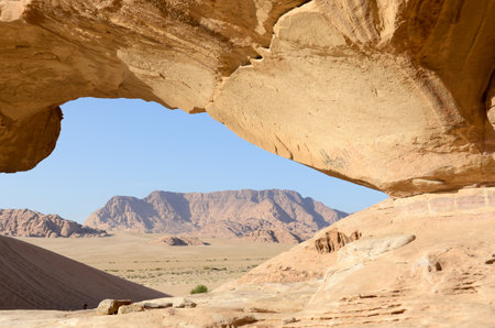 in the wadi rum desert of jordan sand and mountain adventure destinationの写真素材