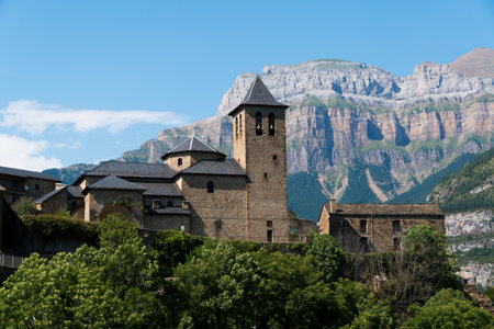 View of the medieval city of Torla, Aragon, Spainの写真素材
