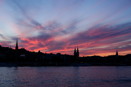 view of budapest at sunsetの写真素材