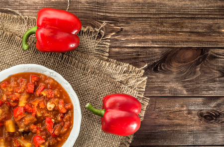 Hungarian stew or lecho with paprika and meat.の写真素材