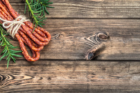 Smoked kabanos sausage - traditional thin sausage in polish cuisine.の写真素材