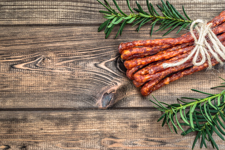 Dry kabanos sausage - traditional thin sausage in polish cuisine.の写真素材