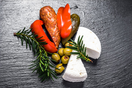 White cheese or feta cheese and vegetables.の写真素材