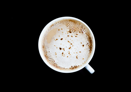 Cup of coffee isolated on a black background.の写真素材