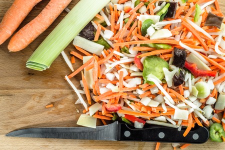 Slices of chinese vegetables, vegetarian food, vegan diet cooking conceptの写真素材