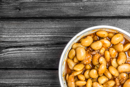 Baked beans in tomato sauce, healthy eating, cooking conceptの写真素材