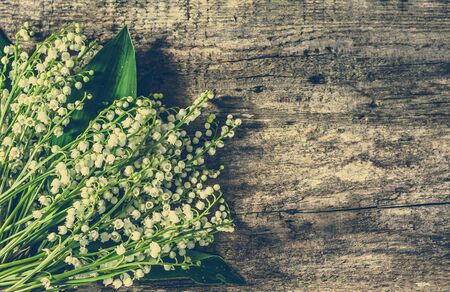 Mothers day flowers - lilies of the valley on wooden grunge background