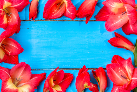 Beautiful flowers border, card with copyspaceの写真素材