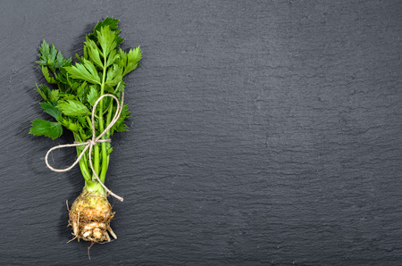 Fresh celery with stalks, green vegetables, organic food and healthy eating conceptの写真素材