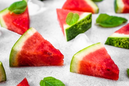 Juicy watermelon, slices ice pop, cold, sweet dessert popular for summertime, sliced fruit pattern