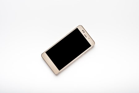 Blank screen of smartphone isolated on white backgroundの写真素材
