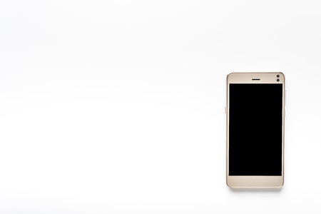 Black screen of smartphone isolated on white, mobile phone mockupの写真素材