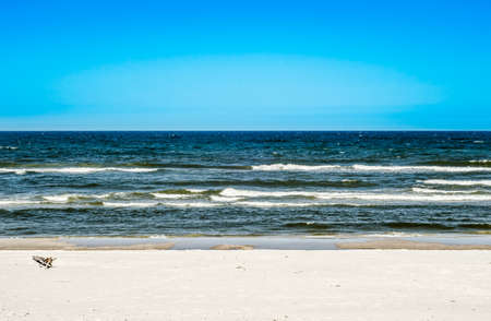 Landscape with sea view, sandy beach and summer blue sky, Leba, Baltic Sea, Poland, nature backgrounds.の写真素材