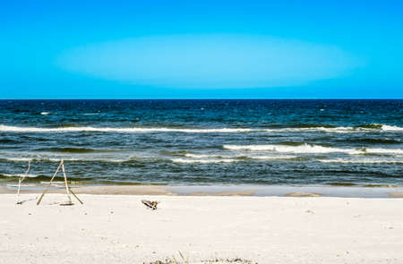 Landscape with sea view, sandy beach and summer blue sky, Leba, Baltic Sea, Poland, nature...