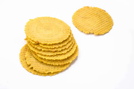Crunchy bread, corn wafers snack, crispbread for breakfast, healthy diet conceptの写真素材