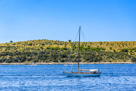 Sailboat in the sea. Sailing in Croatia.の写真素材