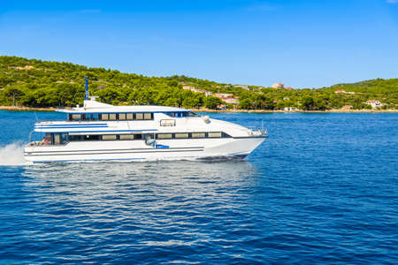 Luxury motor yacht cruising in the sea. Sailing in Croatia.の写真素材