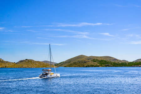 Catamaran in the sea. Sailing in Croatia.