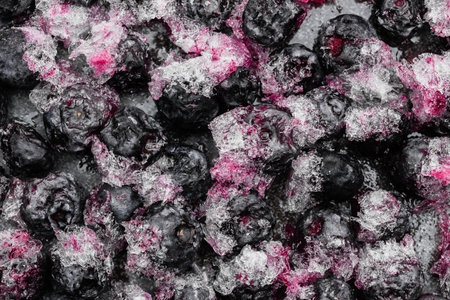 Frozen blueberries. Texture of frozen berries.の写真素材