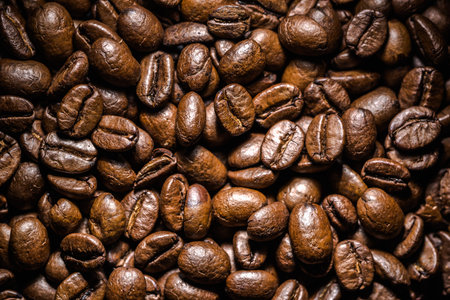 Aromatic coffee beans, background texture.の写真素材