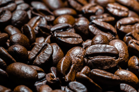 Freshly roasted coffee beans background. Coffee beans, closeup.の写真素材