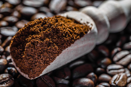 Aromatic powdered coffee texture backgroundの写真素材