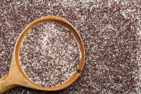 Food background. Fiber of seeds of Psyllium plantain and plantago ovata.の写真素材