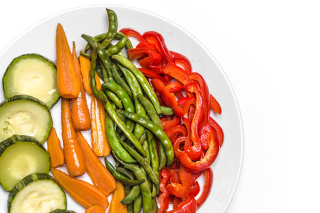 Plate of stir fry vegetables, top viewの写真素材
