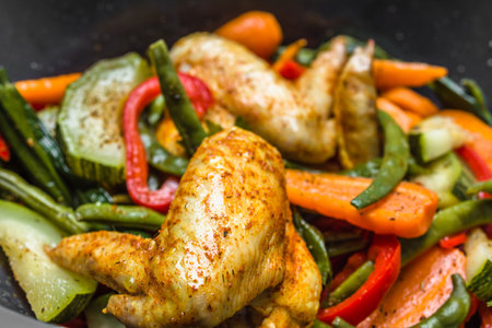 Stir fried chicken with vegetablesの写真素材