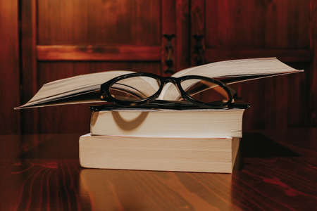 books and glassesの写真素材