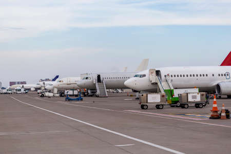 Planes sorted at airport in Turkeyの写真素材