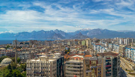 Antalya / Turkey -05/06/2020 12:20:55: Antalya city view with mountain and cloudy skiesの写真素材