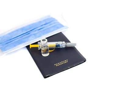 Antalya, TURKEY - January 18, 2021 Coronavirus Vaccine, passport and face mask