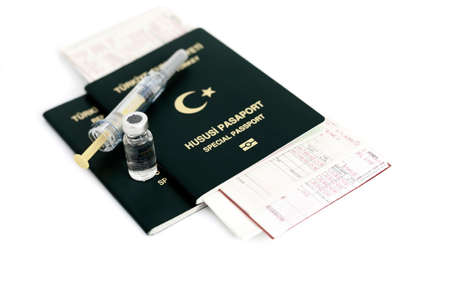 Antalya, TURKEY - January 18, 2021 international travel passport and vaccination certificateのeditorial素材