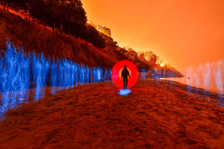 Light art performance photography in Turkey. light paintingの写真素材
