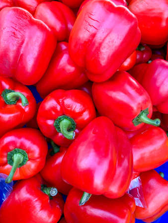 Yellow and red pepper sold in the marketの写真素材